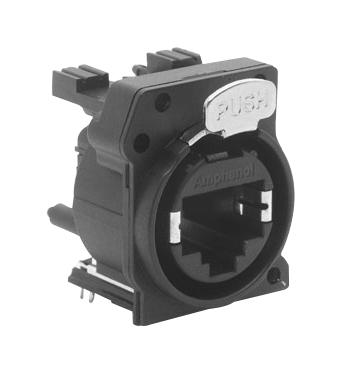 AMPHENOL AUDIO RJX8FA5VB Modular Connector, RJ45 Jack, 1 x 1 (Port), 8P8C, Cat5e, IP40, Panel PCB Mount
