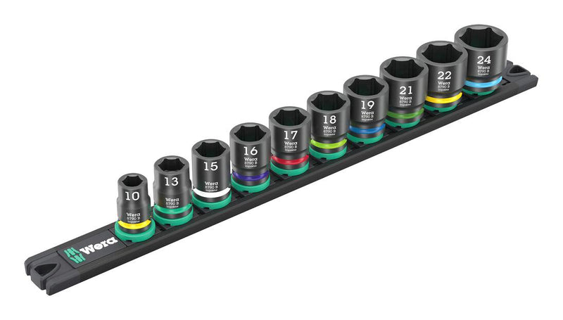 WERA 05005451001 Socket Set, 3/8" Drive, 10/13/15/16/17/18/19/21/22/24mm Sockets & Rail, 10 Pieces