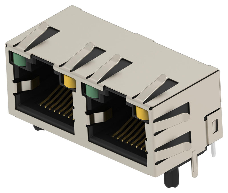 TE CONNECTIVITY 2501550-8 Modular Connector, RJ45 Jack, 1 x 2 (Ganged), 8P8C, Cat5e, Through Hole Mount