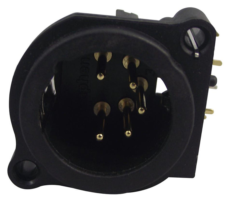 AMPHENOL AUDIO AC5MAH-AU-B XLR Connector, 5 Contacts, Plug, PCB Mount, Gold Plated Contacts, Plastic Body, AC