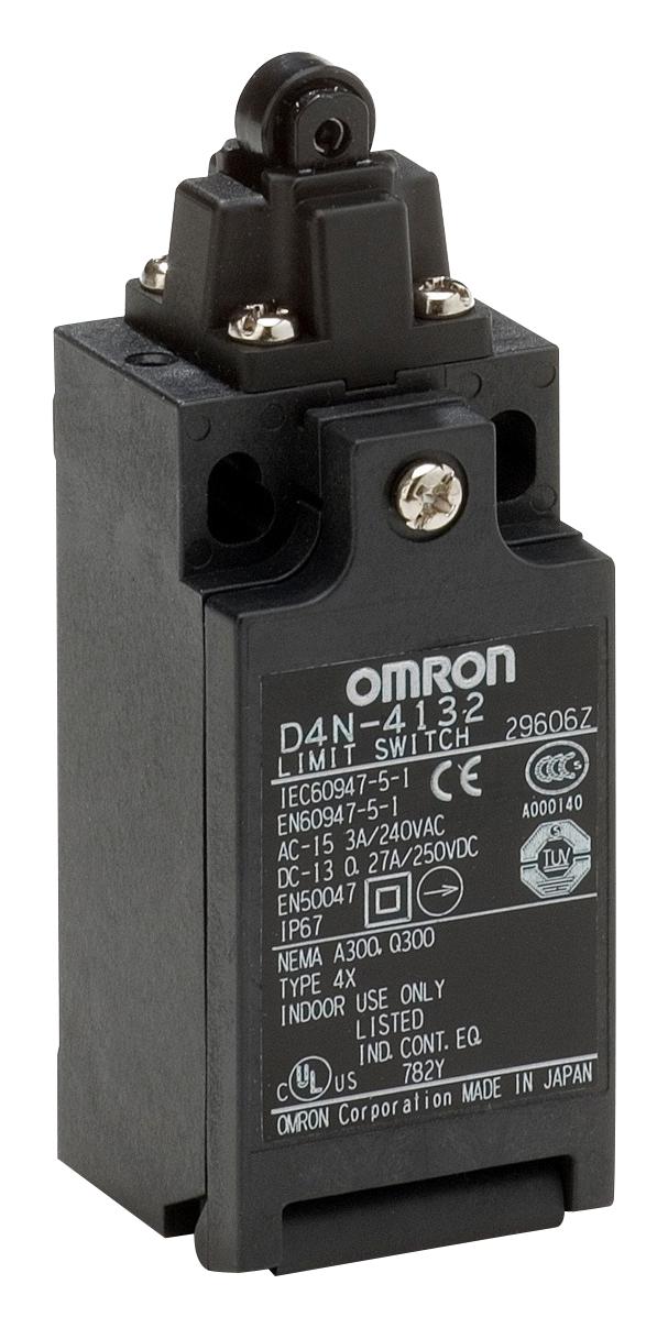 OMRON INDUSTRIAL AUTOMATION D4N1132 Limit Switch, Miniature, Top Roller Plunger, SPST-NC, SPST-NO, 3 A, 240 V, 6.5 N, D4N