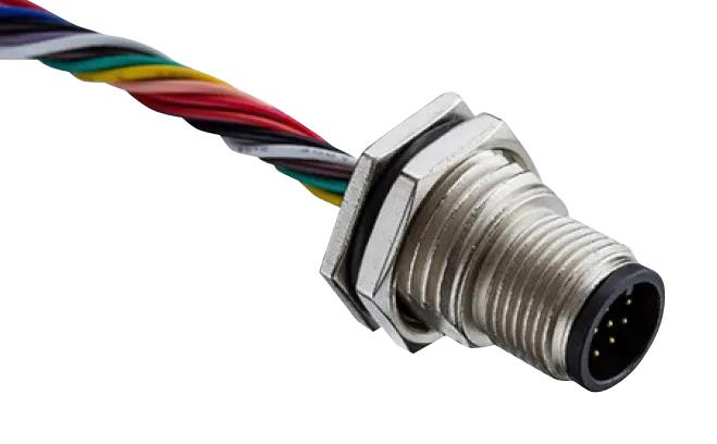 AMPHENOL LTW M12A-12PMMS-SF8C15 Sensor Cable, A Coded, Black, M12 Plug, Free End, 12 Positions, 150 mm, 5.9 ", M Series