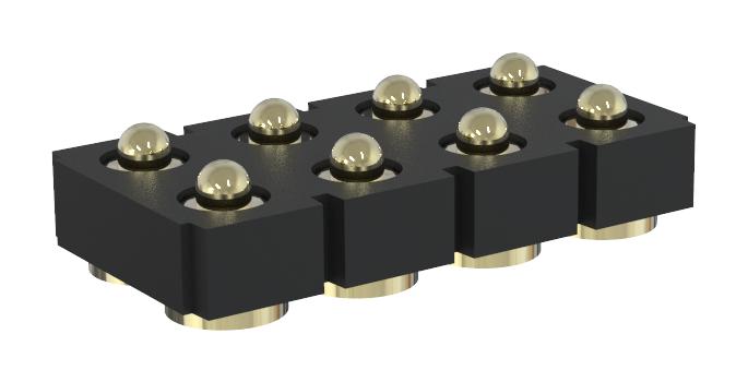 MULTICOMP PRO MP015208 Spring Loaded Connector, Pogo Pin Header, 2.54 mm, 2 Row, 8 Contacts, Surface Mount, Brass