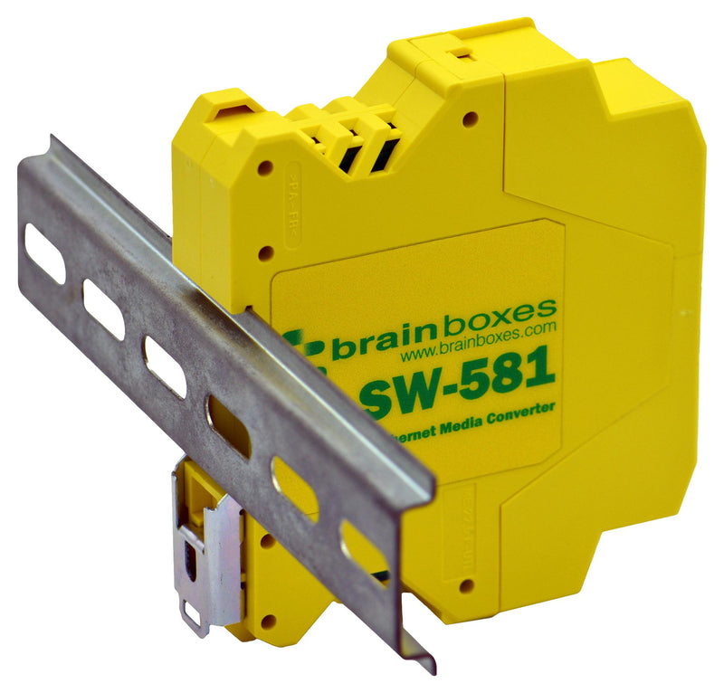 BRAINBOXES SW-581. Switch, 2 Ports, Industrial, Gigabit Ethernet, DIN Rail, RJ45 x 1, SFP x 1