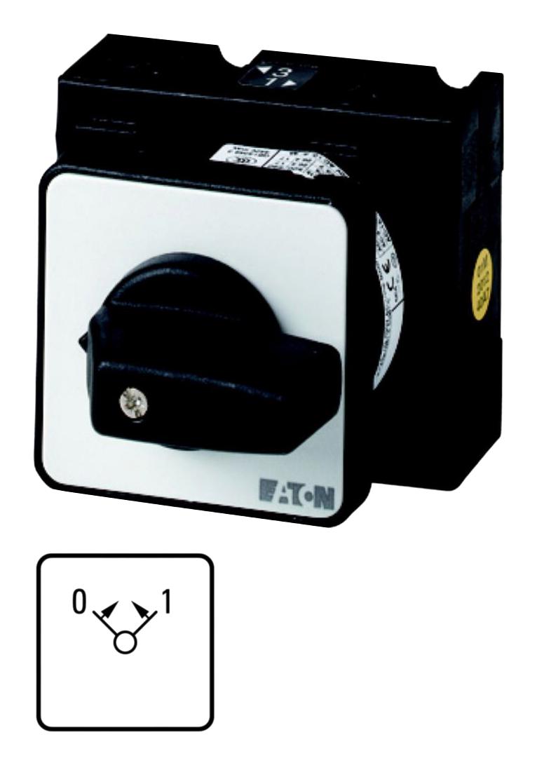 EATON MOELLER T0-2-15367/E Rotary Switch, Momentary, 2 Position, 2 Pole, 45 &deg;, 20 A, 690 V, T0 Series