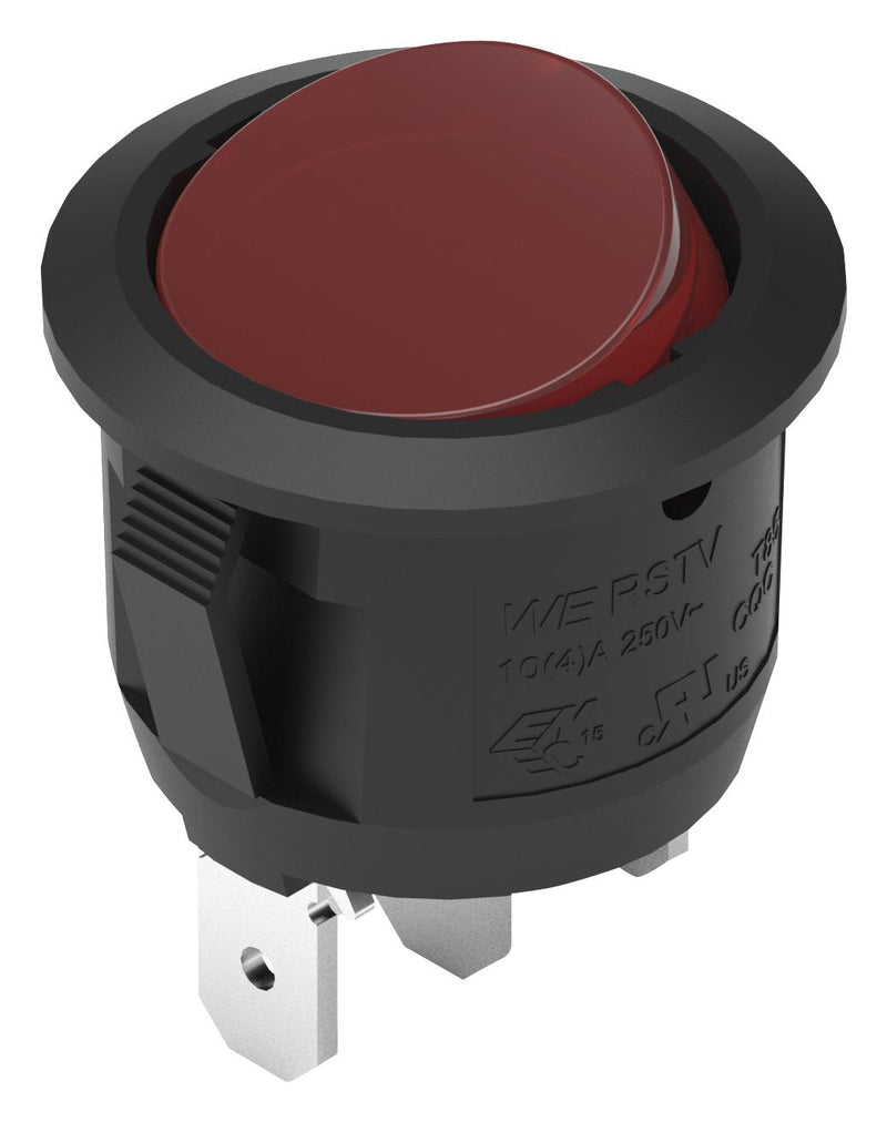 WURTH ELEKTRONIK 471NS04268540 Rocker Switch, On-Off, SPST-NO, Illuminated, Panel, Snap-In, Transparent Red, WS-RSTV Series