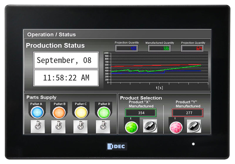 IDEC FT2J-7U22RAF-B PLC & HMI, 7", TFT LCD Colour, 800 x 400 Pixels, 154.08mm x 85.92mm, 20.4 to 28.8 VDC, FT2J Series