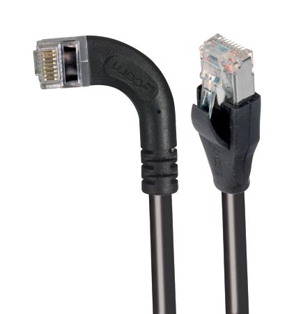 L-COM TRD695SZRA6BLK-2 Ethernet Cable, Cat6, 90&deg; RJ45 Plug to RJ45 Plug, FTP (Foiled Twisted Pair), Black, 609.6 mm