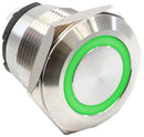 E-SWITCH PVHC4F2BSS334 Vandal Resistant Switch, 12V LED Ring, PVHC4 Series, 19 mm, SPST-NO-DM, Off-(On), Round Flat