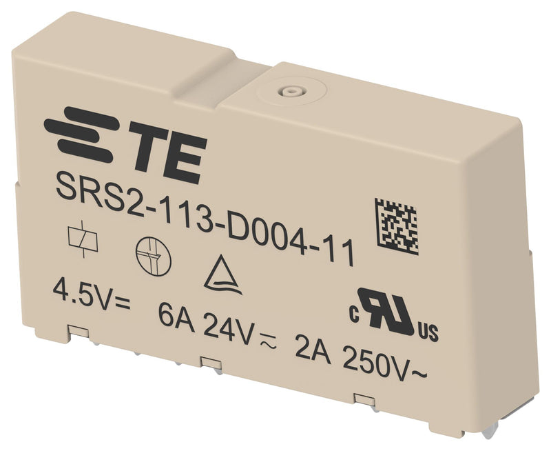 TE CONNECTIVITY SRS2-113-D004-11 Safety Relay, DC Monostable, 4.5 VDC, SPST-NO, SPST-NC, SRS2 Series, Through Hole, 6 A, PC Pin