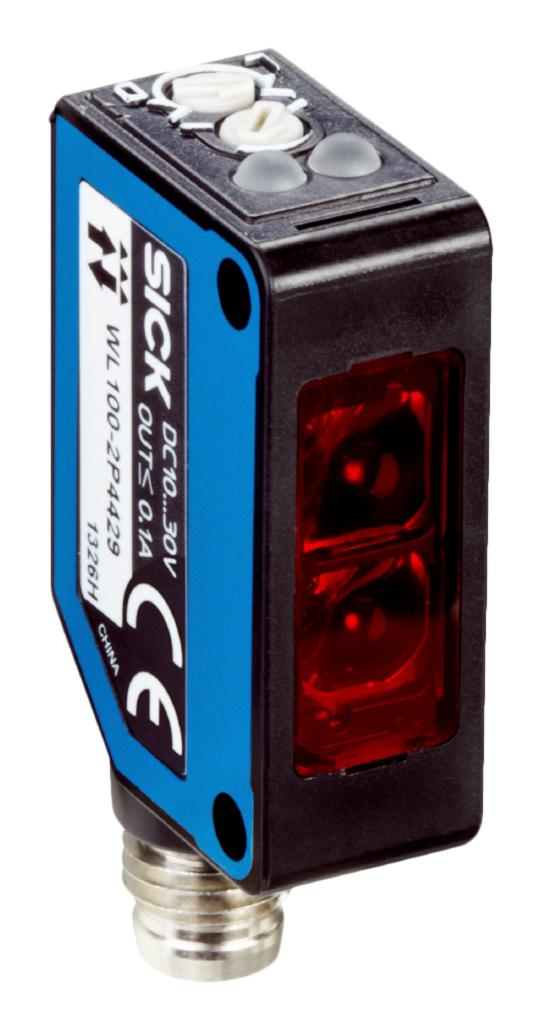 SICK WL100-2P4429 Photoelectric Sensor, 3 m, PNP, Dual Lens, Retroreflective, 4 Pin M8 Connector, W100-2 Series
