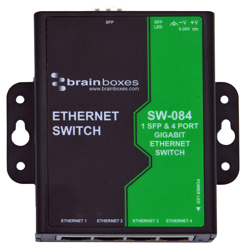 BRAINBOXES SW-084 Switch, 5 Ports, Industrial, Gigabit Ethernet, DIN Rail / Wall, RJ45 x 4, SFP x 1