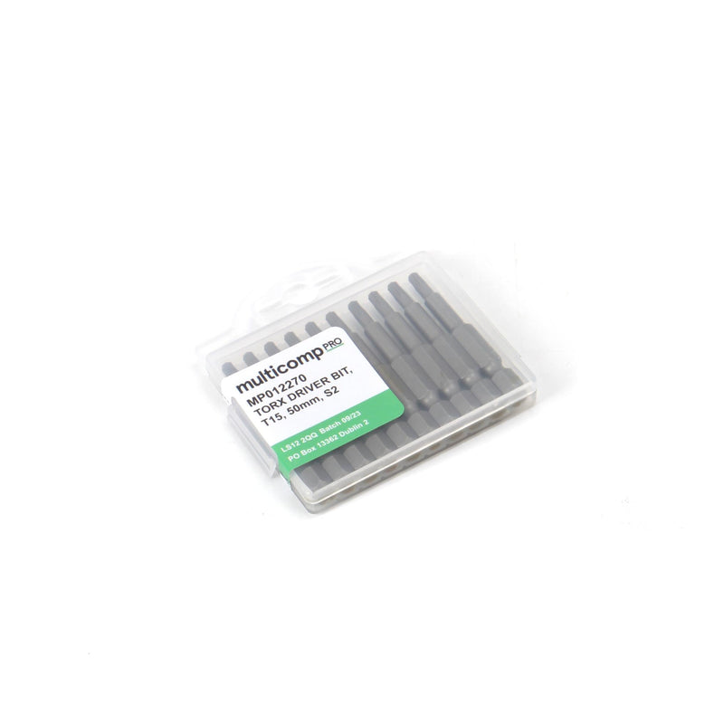 MULTICOMP PRO MP012270 Torx Bit, 10 Pieces of Torx Driver Bits, T15, 50mm, S2