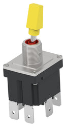 TE CONNECTIVITY - ALCOSWITCH DST12DY252 Toggle Switch, Sealed, w/ Yellow Cap, On-Off-On, DPDT, Non Illuminated, DST Series, Panel Mount