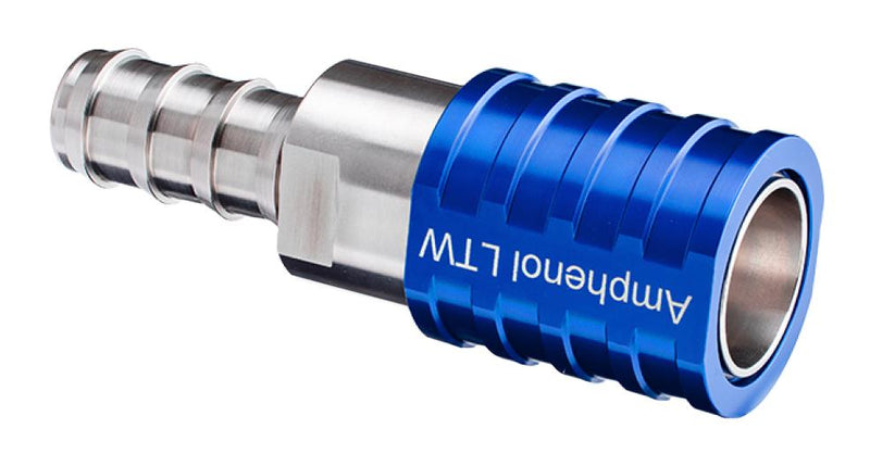 AMPHENOL LTW SQD-08SBEN-PBE001 Liquid Cooling Socket, 5/8" Push Lok, Stainless Steel, Blue, Valve, SnapQD Series