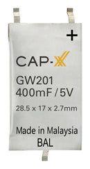 CAP-XX HW201F Supercapacitor, Dual Cell, 0.38 F, 5.5 V, Solder, ± 20%