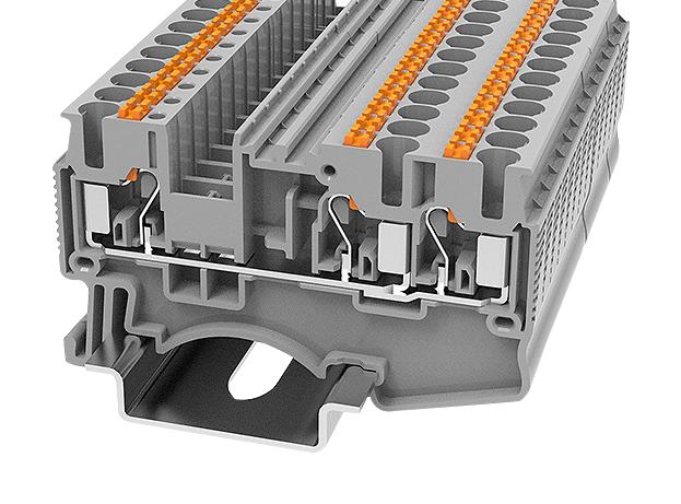 MULTICOMP PRO MP012890 DIN Rail Mount Terminal Block, 3 Ways, 26 AWG, 12 AWG, 4 mm&sup2;, Push In, 24 A