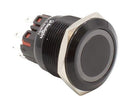 BULGIN LIMITED MP22DLRINRG006A5 Vandal Resistant Switch, Ring Illum, 6V LED, MP22 Series, 22 mm, DPDT, Latching, Round, Black