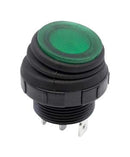 E-SWITCH RRS20F1ABLKGRNNN1P Rocker Switch, w/ 100-125VAC Lamp, On-Off, SPST-NO, Illuminated, Panel Mount, Green, RRS20 Series