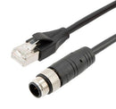 L-COM TRG504-C6B-2M Sensor Cable, D Coded, Black, IP67, M12 Plug, RJ45 Plug, 4 Positions, 2 m, 6.6 ft, TRG504 Series