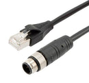 L-COM TRG504-C6B-3M Sensor Cable, D Coded, Black, IP67, M12 Plug, RJ45 Plug, 4 Positions, 3 m, 9.8 ft, TRG504 Series