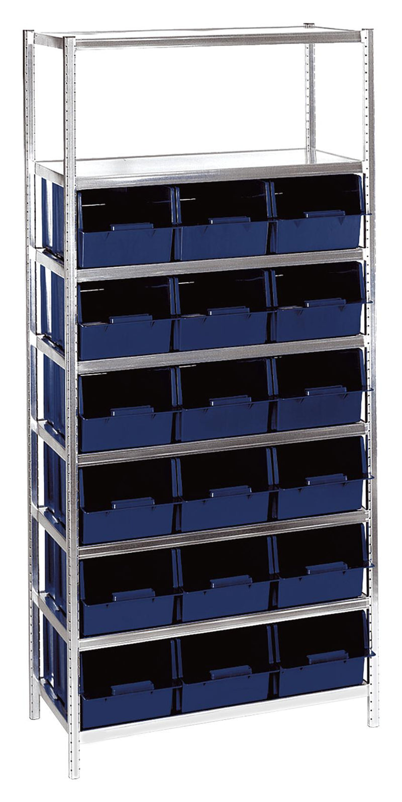 RAACO 181174 Shelving Unit, with Bin, Blue, Steel, Open Shelf, 18/Bins, 8/Shelves, 430 mm x 920 mm x 2 m
