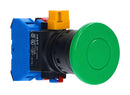 IDEC HW1B-M4F10-G Industrial Pushbutton Switch, HW Series, 22.3 mm, SPST-NO, Momentary, Mushroom, Green