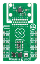 MIKROELEKTRONIKA MIKROE-6575 Add-On Board, Compass 9 Click, MMC5983MA, Magnetic Sensor, I2C, SPI, 3.3V in