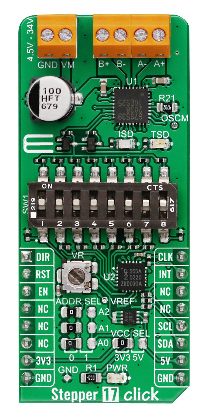 Mikroelektronika MIKROE-4547 MIKROE-4547 Add-On Board TB67S539FTG Gpio I2C Mikrobus 3.3 to 5 V 57.15 mm x 25.4 New