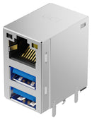 GCT MGB0A1-1CDDB005H Modular Connector, Grn/Org & Yel LED, RJ45 Jack with USB, 3 x 1 (Stacked), 8P8C, Through Hole Mount
