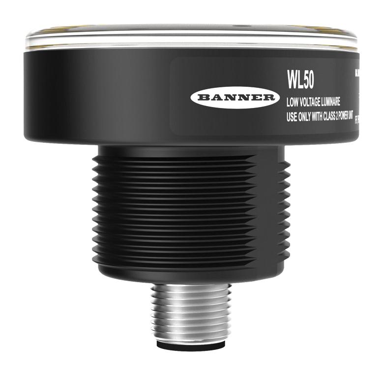 BANNER ENGINEERING WL50-3TWQ LED Work Light, 2.4W Power, 24 VDC, Daylight White, 5000K, M30 Base, Touch Function, M12 Connection