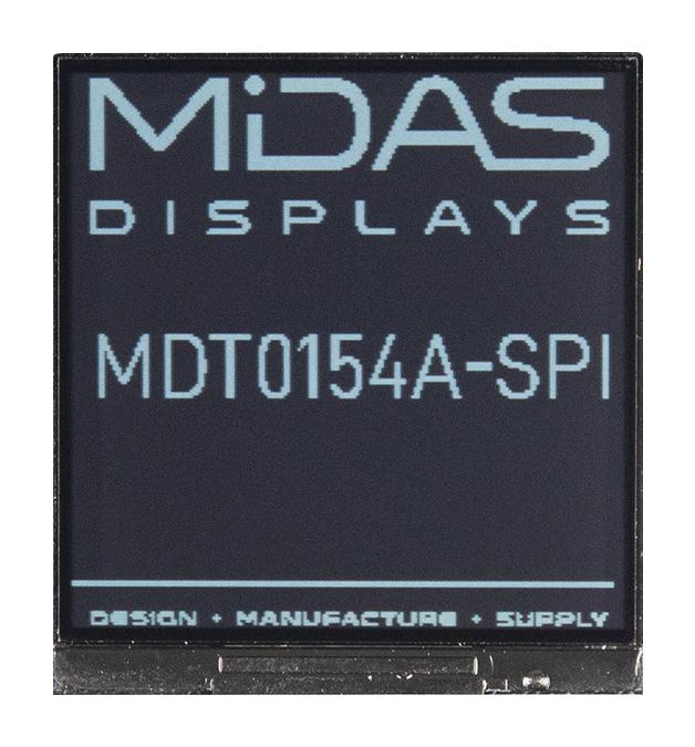 MIDAS DISPLAYS MDTR0154A-SPI TFT LCD, 1.54 ", 200 x 200 Pixels, Square, Mono, 2.8V