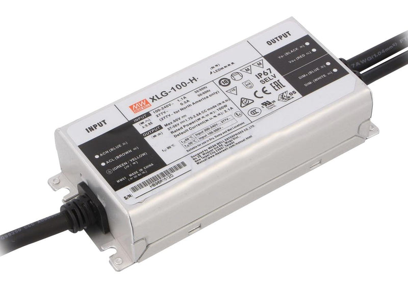 MEAN WELL XLG-100-H-DA2 LED Driver, LED Lighting, 100 W, 56 V, 2.1 A, Constant Power, 100 VAC