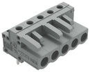 WAGO 232-235 Terminal Block, PA66, Grey, 1Row, Header, 5 mm, 5 Ways, 12 A, 630 V, Through Hole Right Angle