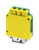 PHOENIX CONTACT 444019 DIN Rail Mount Terminal Block, Green/Yellow, 2 Ways, 18 AWG, 2 AWG, 50 mm², Screw