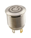 SAME SKY PBM1-M-R2-P-F-SS-67 Vandal Resistant Switch, 2V LED/Pwr Symbol, PBM1 Series, 16 mm, SPST-NO-DM, Off-(On), Round Flush