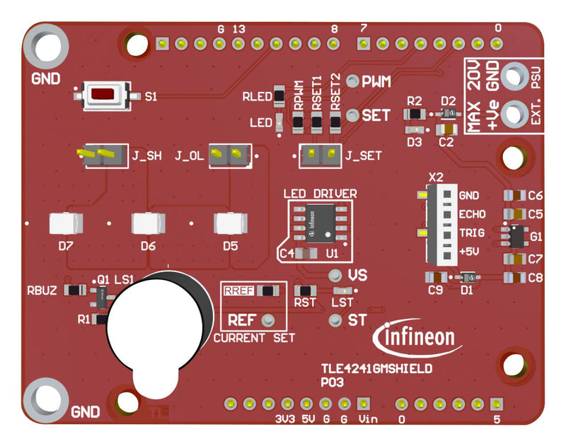 INFINEON TLE4241SYSSHIELDTOBO1 Shield Board, TLE4241GM, 8V to 40V in, 16V out, 0.325A, Linear, PWM SP005987928