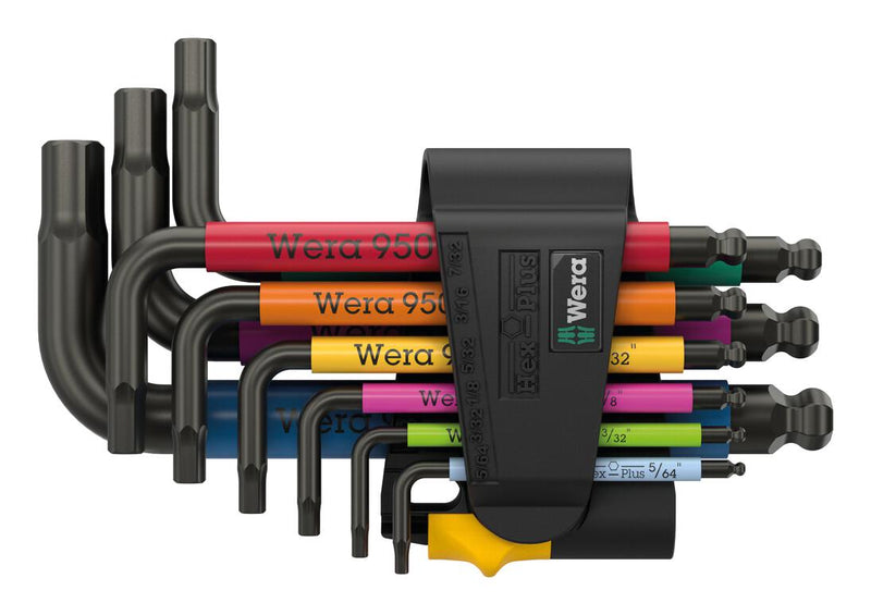 WERA 05022641001 Hex Set, 9 Pieces of 5/64, 3/32, 1/8, 5/32, 3/16, 7/32, 1/4, 5/16, 3/8" L Keys, Multicolour