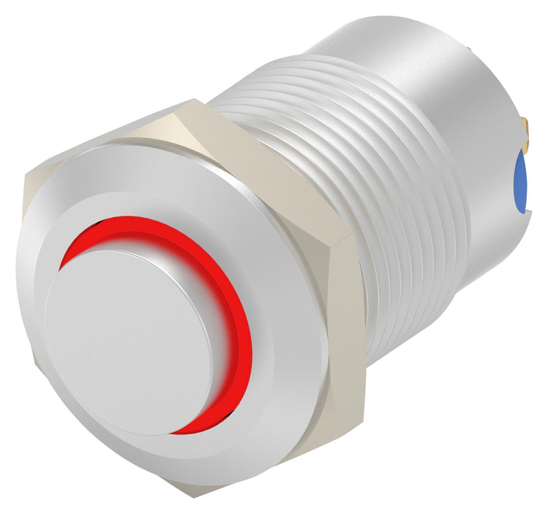 ALCOSWITCH - TE CONNECTIVITY AV1210E312R04 Vandal Resistant Switch, 12V LED, AV12 Series, 12 mm, SPST-NO-DM, Momentary, Round Raised, Natural