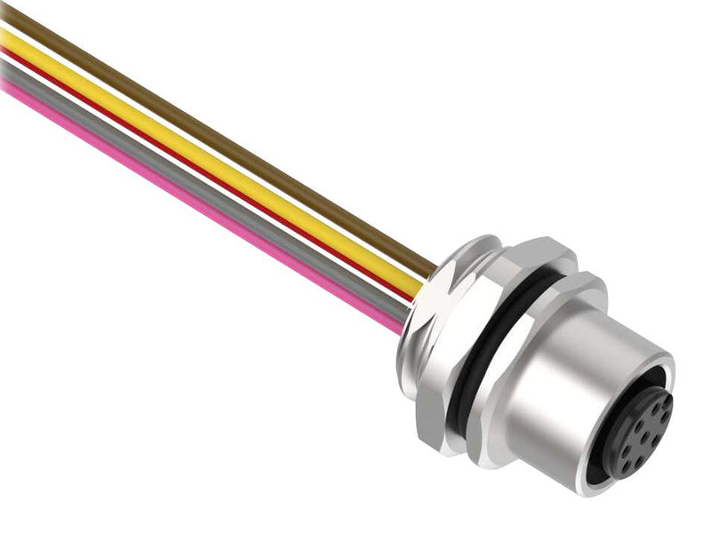 BANNER ENGINEERING BR-M12F8F9-0.5 Sensor Cable, A Code, PG9, M12 Receptacle, Free End, 8 Positions, 500 mm, 19.7 ", BR-M12 Series