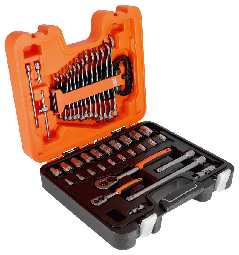 BAHCO S410 Spanner and Socket Set, 1/4" & 1/2" Square Drive, Metric Hex Profile and Comb Spanner Set, 41 Pcs