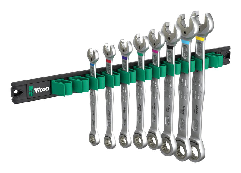 WERA 05020016001 Ratcheting Combination Wrench Set, Magnetic Rail, 8 Pieces