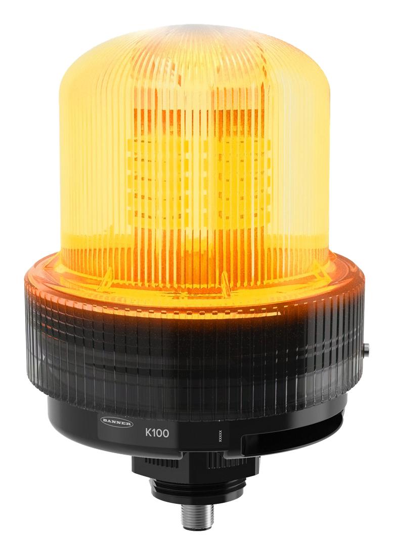 BANNER ENGINEERING K100PBLGYRAQ Beacon/Sounder, LED, Green, Red, Yellow, Flashing, 92.71mm Dia., Multiple Tone, 101dB, 48VDC, IP66
