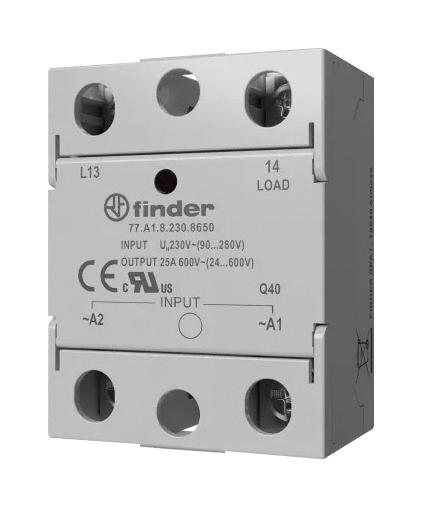 FINDER 77.G1.8.230.8250 Solid State Relay, Hockey Puck Style, SPST-NO, 100 A, 280 VAC, Panel Mount, Screw, Zero Crossing