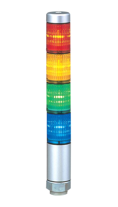 PATLITE MPS-402-RYGB Signal Tower, 4 Tier, Amber, Blue, Green, Red, Wire Leaded, 24VDC, IP65