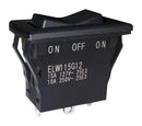 NIDEC COMPONENTS ELW115G12 Rocker Switch, Sealed, (On)-Off-(On), SPDT, Non Illuminated, Panel, Snap-In, Black, ELW Series