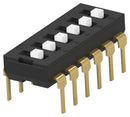 ALCOSWITCH - TE CONNECTIVITY ADEN06TTU04 DIP SW, 6CKT, SPST, 0.025A, 24VDC, TH