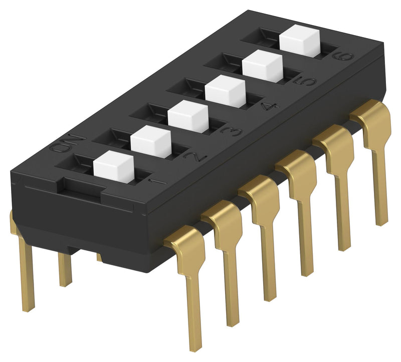 ALCOSWITCH - TE CONNECTIVITY ADEN06TTU04 DIP SW, 6CKT, SPST, 0.025A, 24VDC, TH