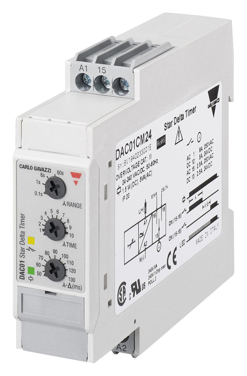 CARLO GAVAZZI DAC01CM40 Analogue Timer, DAC01 Series, Star-Delta, 0.1 s, 600 s, 4 Ranges, 1 Changeover Relay