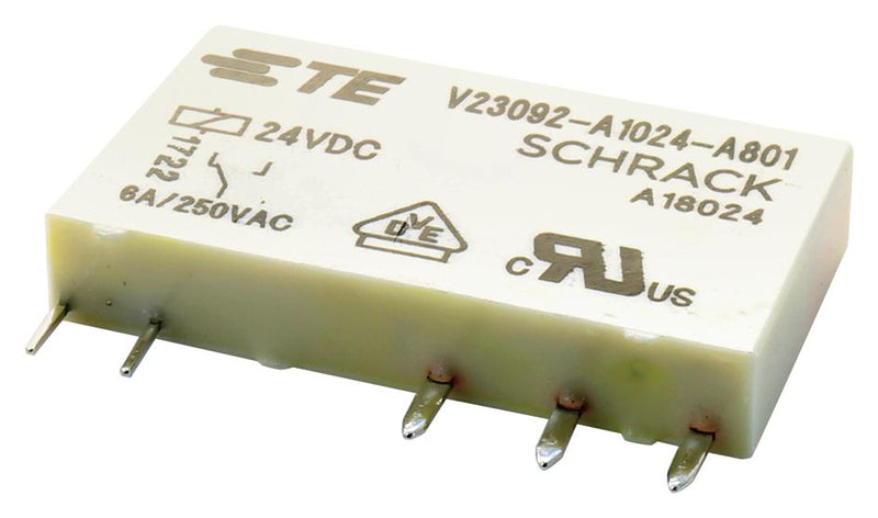 SCHRACK - TE CONNECTIVITY V23092A1024A202 Power Relay, SPST-NO, 24 VDC, 6 A, SNR/V23092, Through Hole, Non Latching